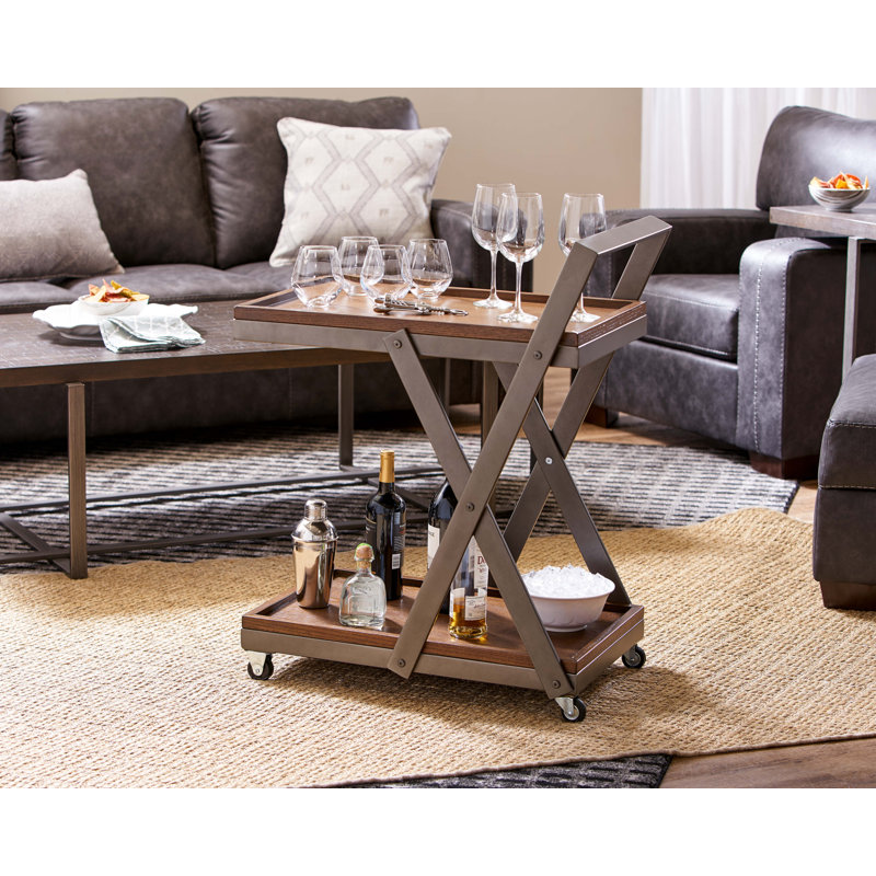 Rustic Multi-Tray Bar Cart, Brown