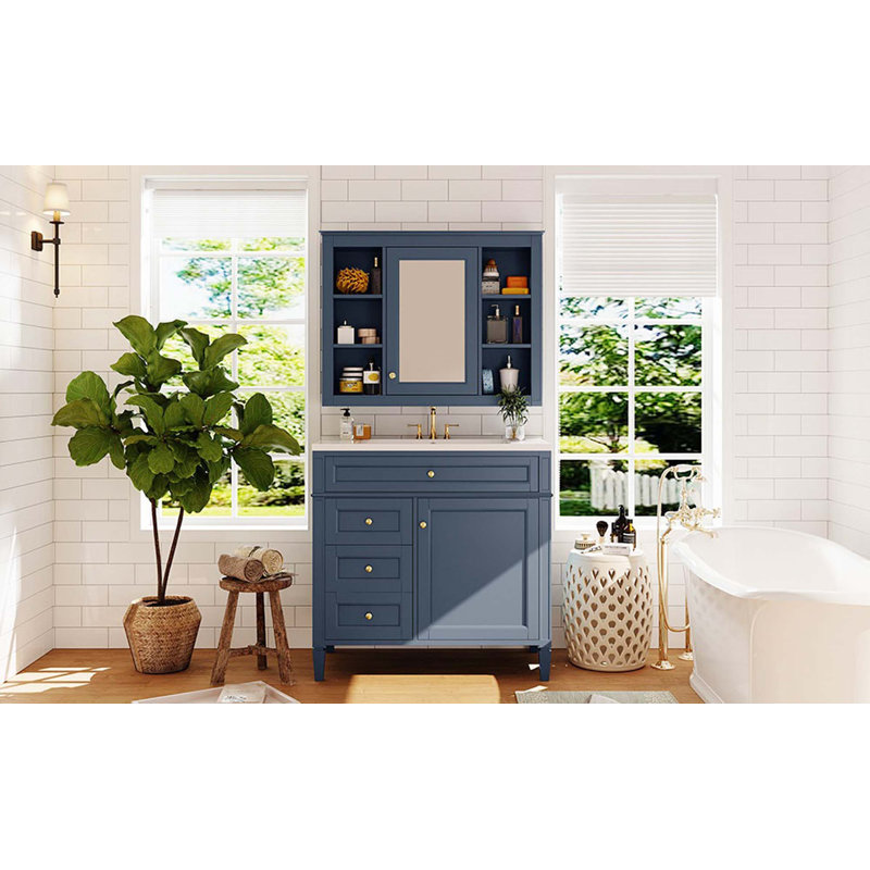 Ensemble de meuble-lavabo moderne avec porte, 3 tiroirs et armoire à pharmacie Modern, Bleu