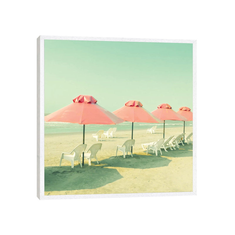 Coral Umbrellas by Caroline Mint - Print on Canvas, 45.72 cm H x 45.72 cm W, White Framed
