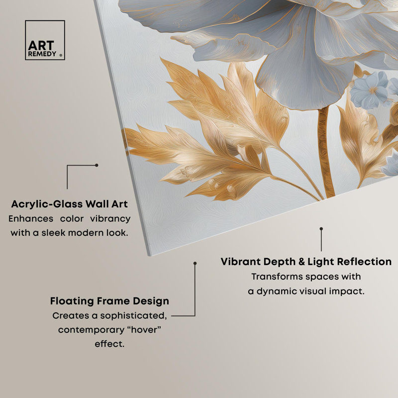 «Glacial Bloom Gild Floral Decor», reproduction acrylique par Art Remedy, H 12 po x l 12 po