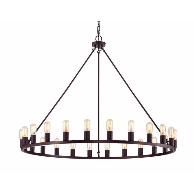 Lustre à roue unique et remarquable à 24 lumières Hempy, Bronze
