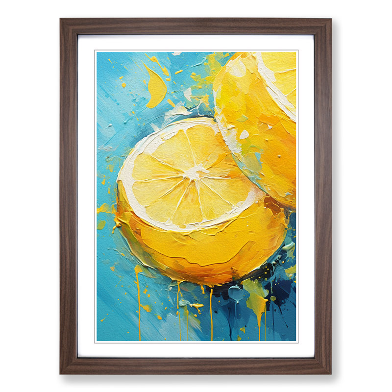 Lemon Fruit Gestural No.2 - Framed Print, Walnut, 34cm H x 25cm W x 2cm D