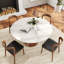Piédestal en bois massif de style Mid-Century 5 pièces Tavion (1 table et 4 chaises rembourrées)-660039500-660039495