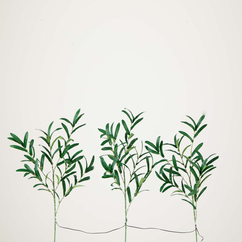 23in. Lighted Artificial Olive Branch Stems with 30 Warm White LED Lights - Set of 3