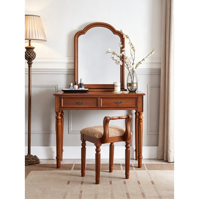 Ensemble de coiffeuse traditionnel avec grand miroir arqué et deux tiroirs