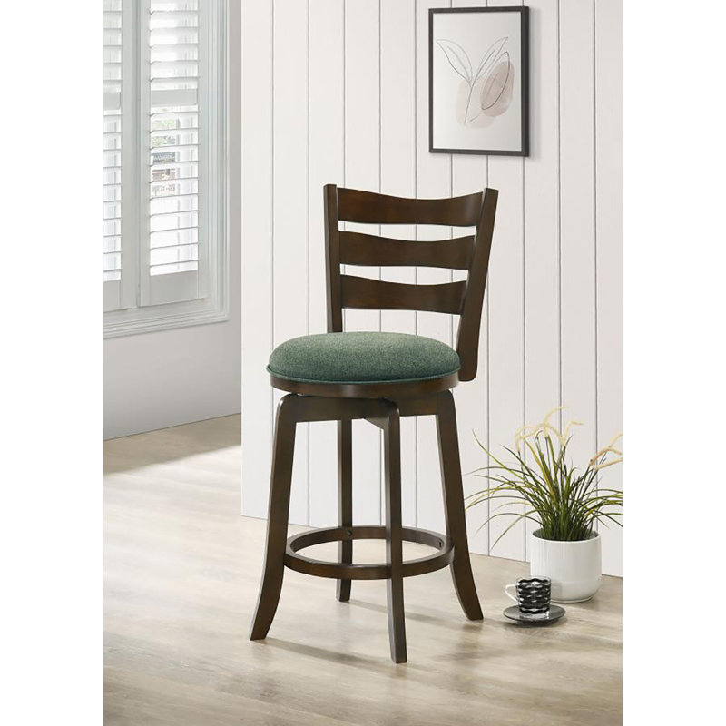 Mona Swivel Barstool Chair, Hunter Green Fabric, Dark Cherry Brown Finish, Counter Stool (26" Seat Height)
