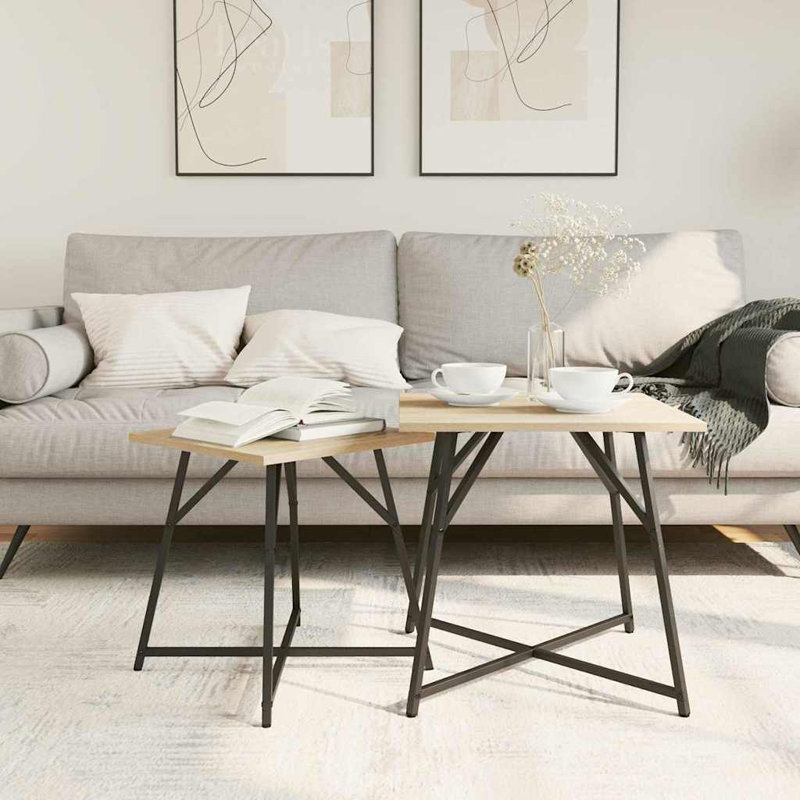  Side Table Set 2 Pcs Smoked Oak And Black 50 X 50 X 50 Cm, Sonoma Oak
