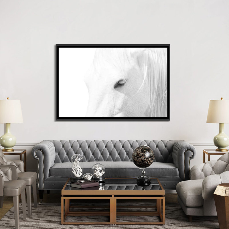 « Cheval blanc » par Marco Carmassi-impression d’art graphique, H 40 po x l 60 po x 1,5 po, Toile avec cadre noir