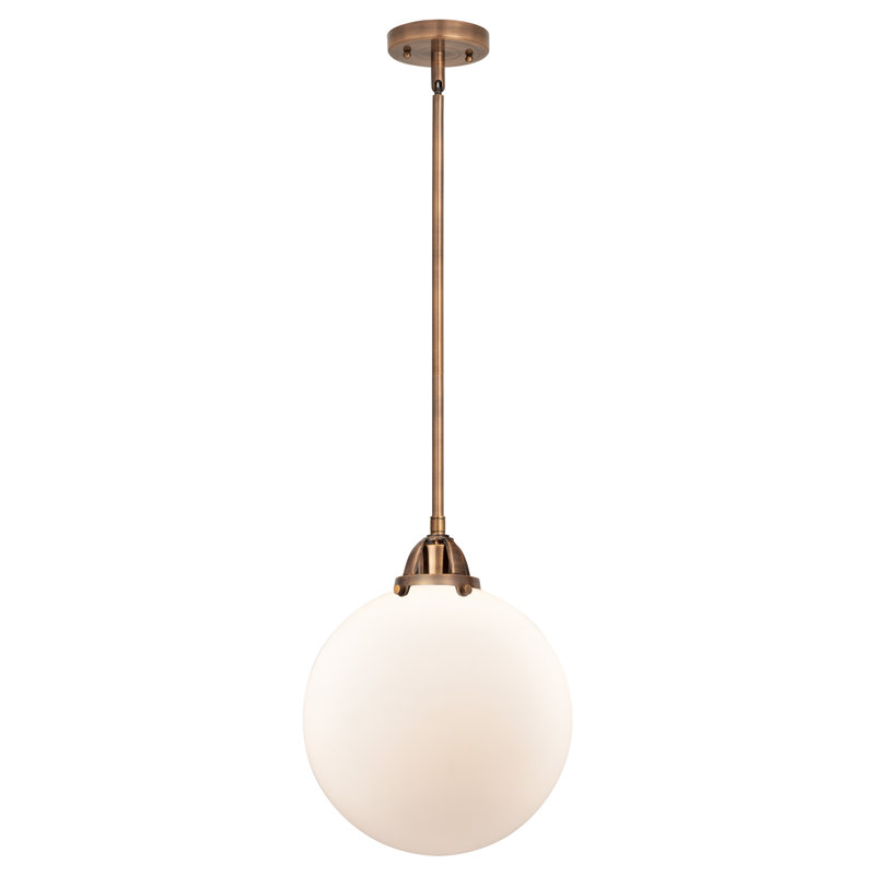 Nouveau 2 - Frederick - Mini-luminaire suspendu sur tige 1 lumière - Ampoule DEL, Cuivre antique, Blanc mat