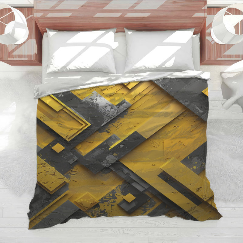 Yellow Gray Geometric Shapes Comforter, King