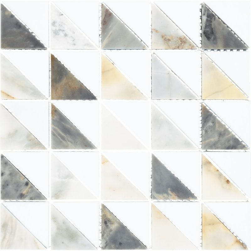 Gamma Natural Stone Triangle Wall and Floor Mosaic Tile (Set of 10), Azure Blend