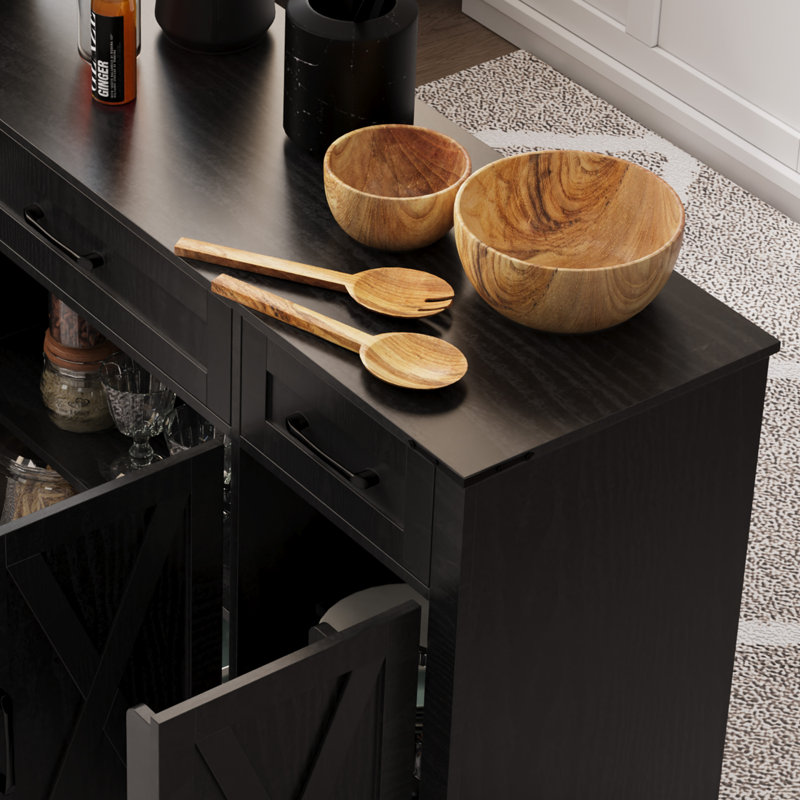 Buffet Farmhouse avec tiroirs et tablettes réglables, Noir