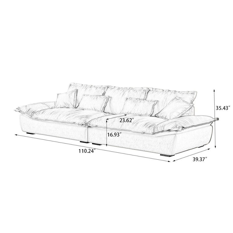 Coussin blanc modulaire 100% polyester, H 35,43 po x l 110,24 po x P 39,37 po, 4