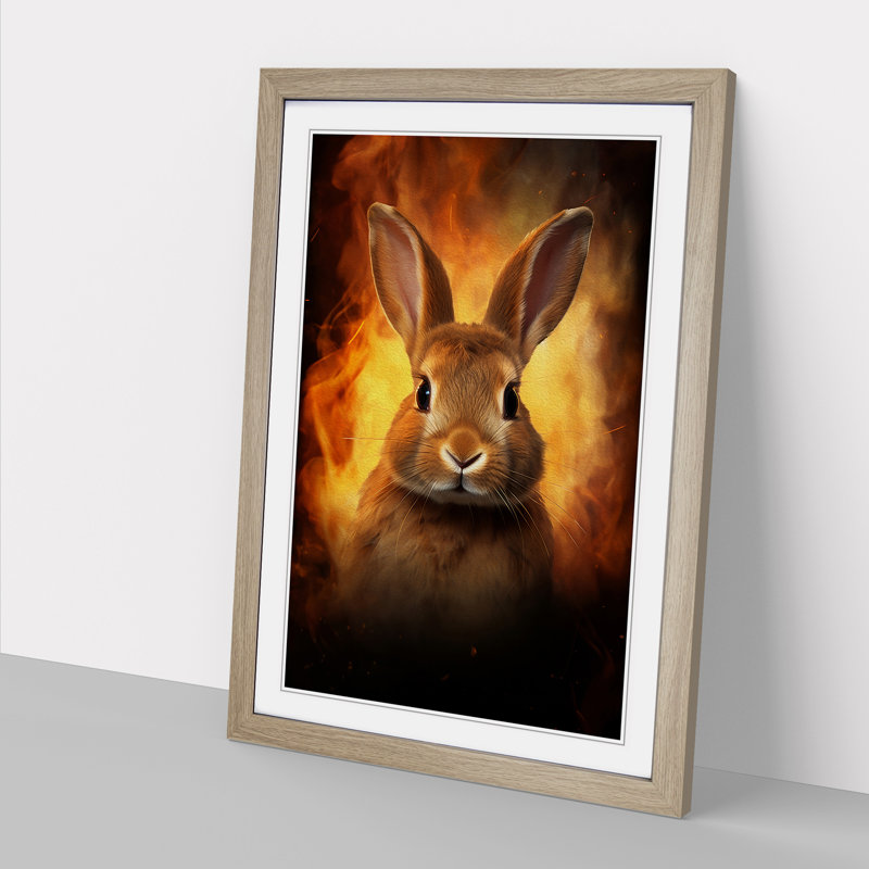Rabbit Digital Art - Framed Print, Oak, 34cm H x 25cm W x 2cm D