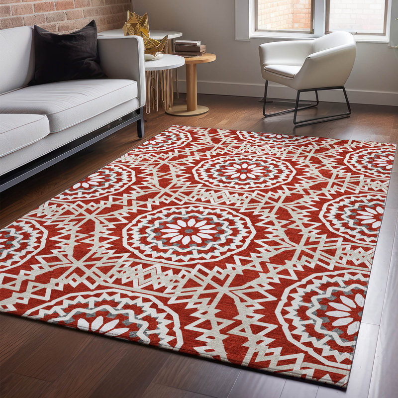 Premium Machine Washable Cerrito Red Rug, Rectangle 3' x 5'