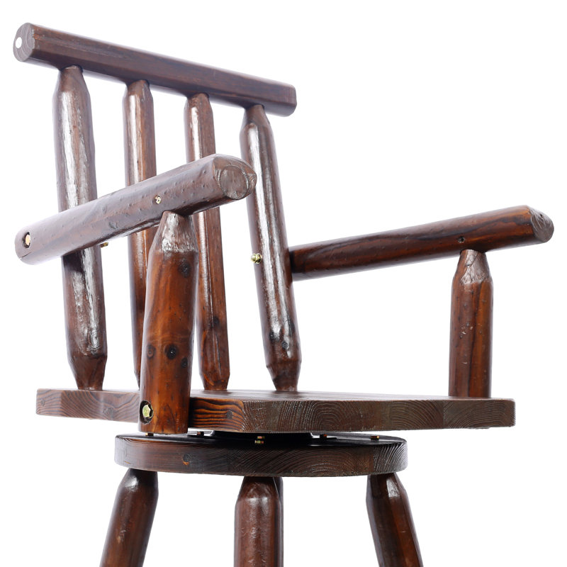 Rustic Bar Stool - Fir Wood Construction, Chair With Footrest,Wide Armrest, Rustic Kitchen Stool, Tall Bistro Chair