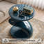 Table d'appoint laquée brillante avec piètement incurvé, table de chevet moderne avec grand plateau, table d'appoint avec base antidérapante, bleue-984241663-984241662