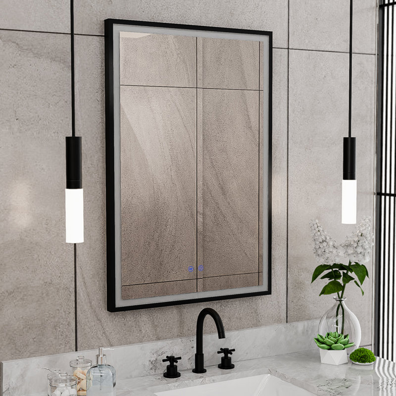 Brilliance 36 in. H x 24 in. W Rectangular Light-up Mirror,, Matte Black