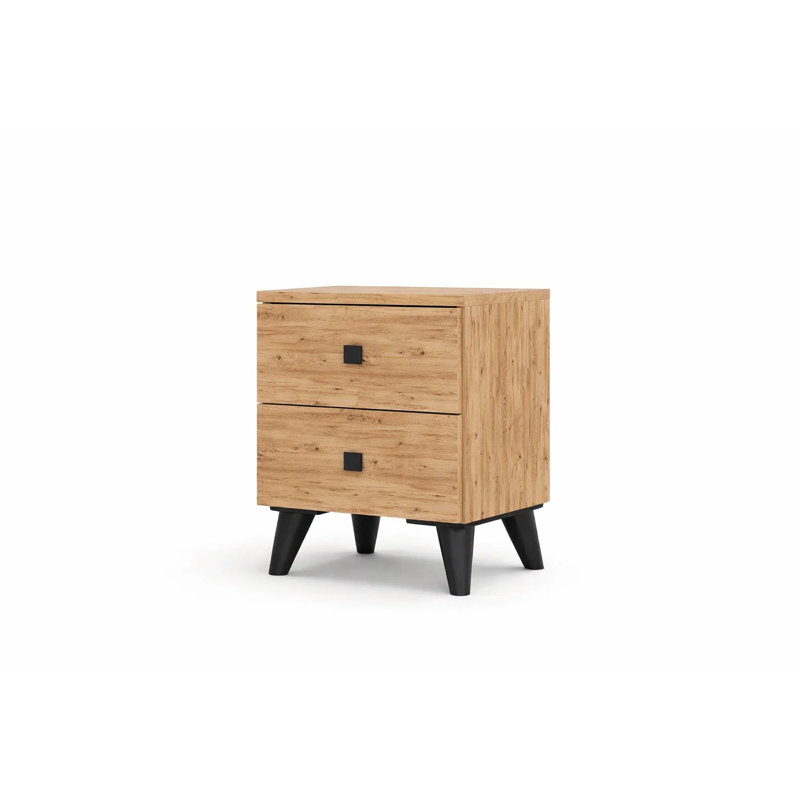 Artes 2-Drawer Nightstand – Atlantic Pine Manufactured Wood Bedside Storage, Atlantic Pine