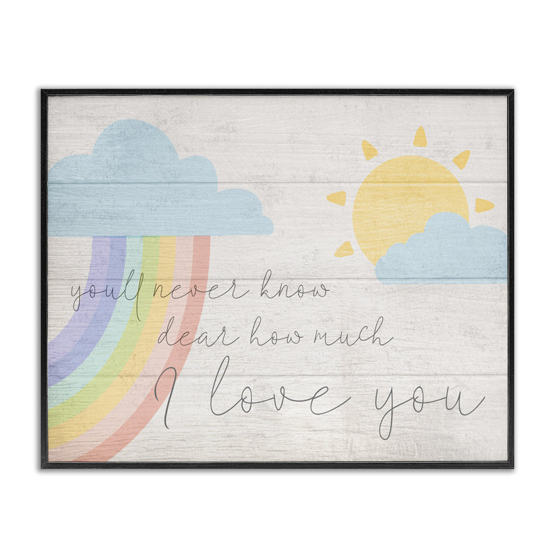 «How I I Love You», nuages arc-en-ciel et soleil sur planches XXL, estampe numérique encadrée de Daphne Polselli