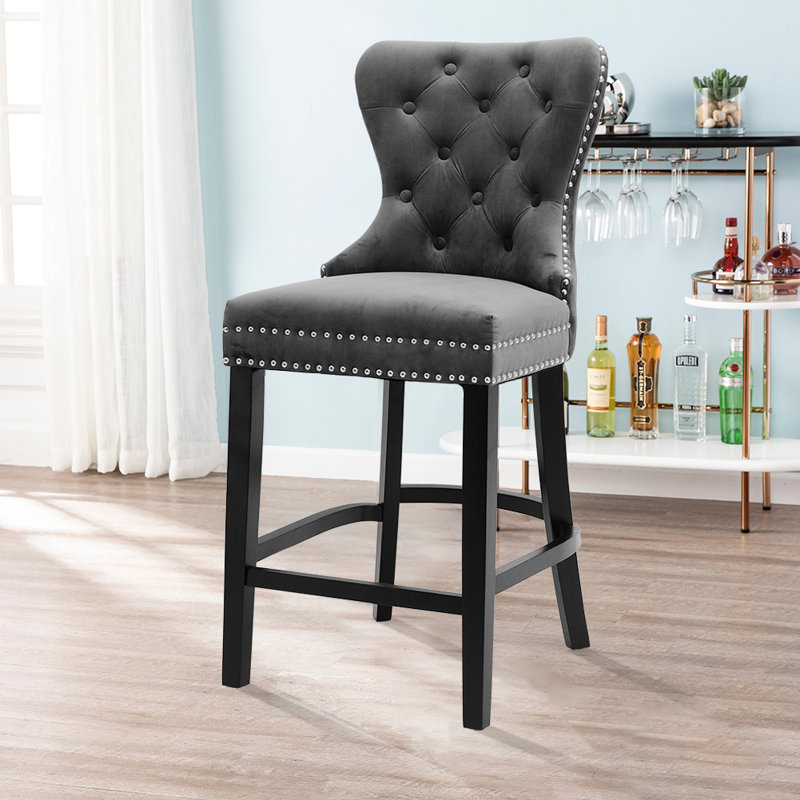Upholstered Counter Stool with Solid Wood Frame