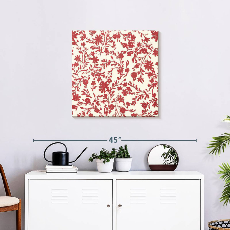 Motif de jardin d'été III, Blanc / toile rouge, H 24 po x l 24 po