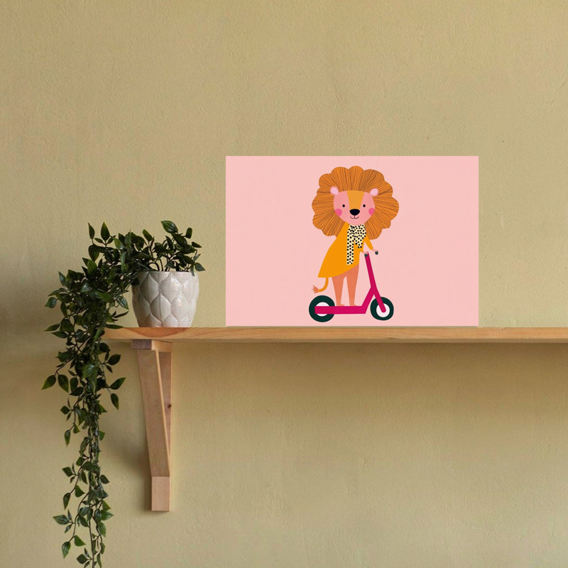 Cute Lion Scooter Ride Modern Wall Art Print by Mathieu - Wrapped Canvas Print, 40.64cm H x 60.96cm W