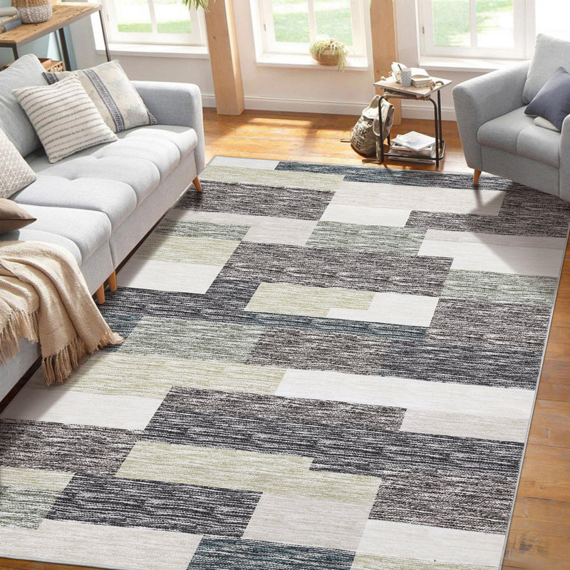 Tapis géométrique lavable à la machine avec envers en caoutchouc Randolph, Rectangle 10 pi x 13 pi