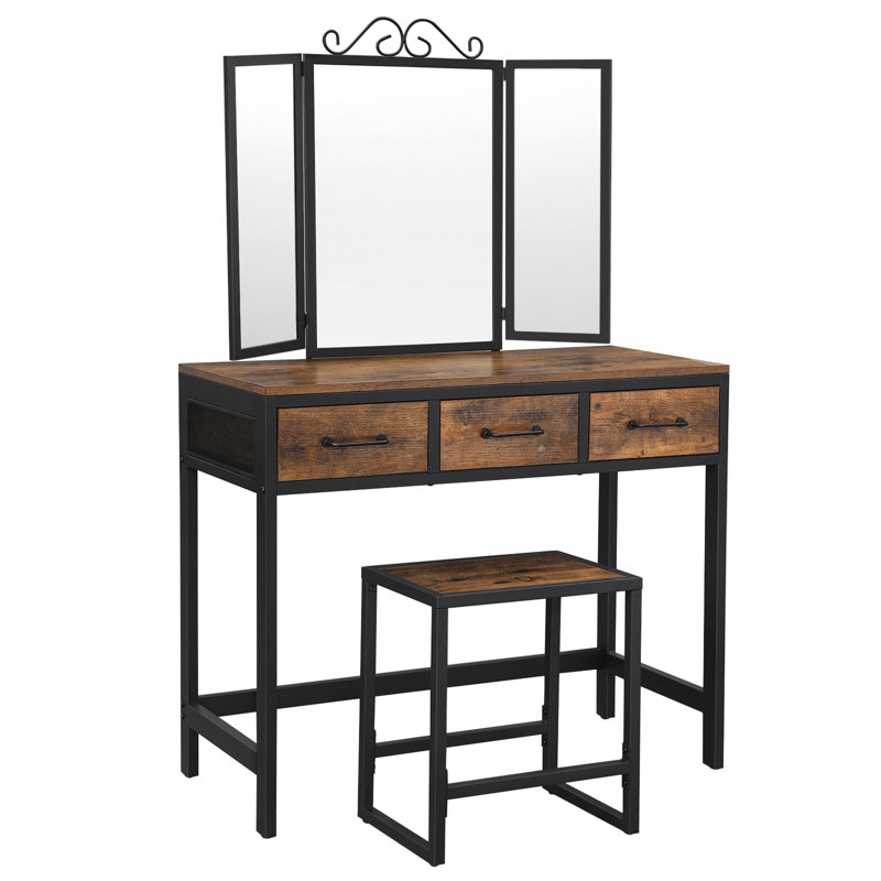 Elodie Dressing Table with Mirror, Rustic Brown