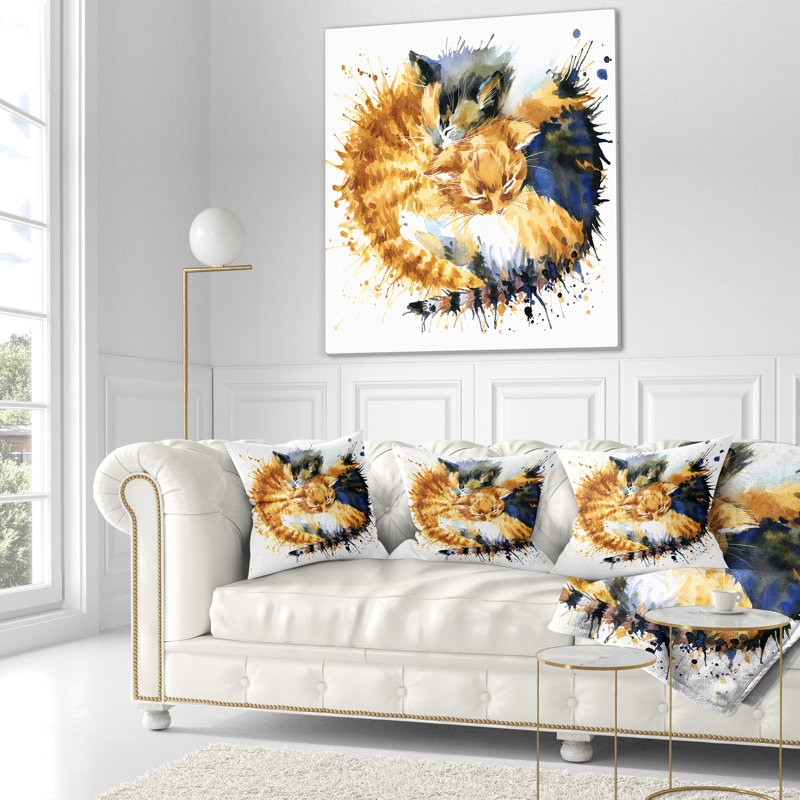 Coussin d’illustration graphique jolie chat animal, 16 po x 1 po, Coussin décoratif