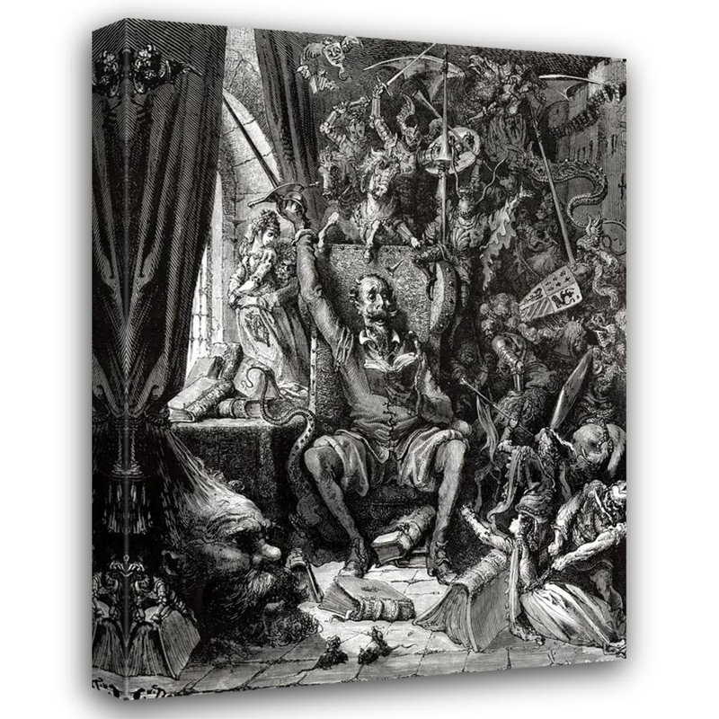 Don Quichotte dans sa bibliothèque, H 24 po x l 18 po