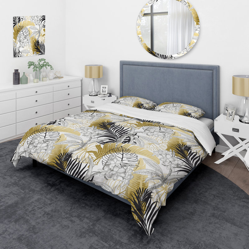 Coastal Polyester Twill Floral Duvet Cover, King Duvet Cover + 2 Shams