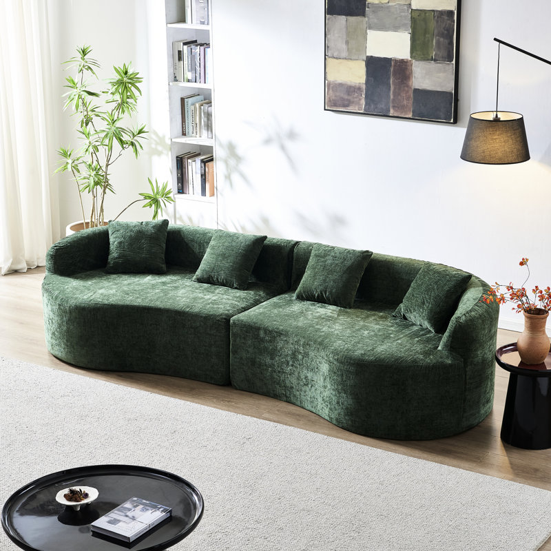 Canapé moderne 2 places en mousse haute densité et chenille incurvée, sans assemblage, idéal pour les petits espaces, dossier et accoudoirs roulés en chenille, rembourrage inclus, parfait pour les petits salons.