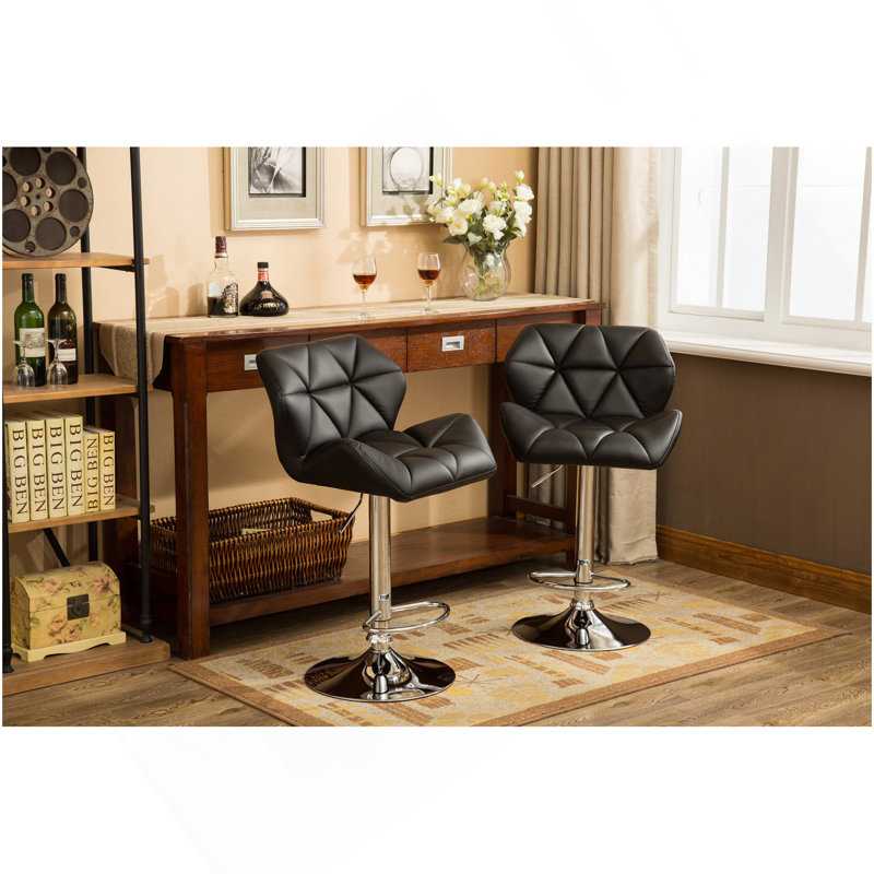 Glasgow Contemporary Tufted Adjustable Height Hidraulic Bar Stools, Set Of 2, Black, Black
