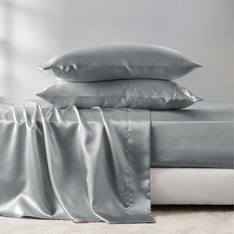 Ensemble de draps 4 pièces, Gris, Couvre-lit simple + 3 pièces supplémentaires