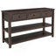 Console rétro avec deux tablettes ouvertes, structure en bois de pin massif et pieds pour le salon (espresso)-1131035276