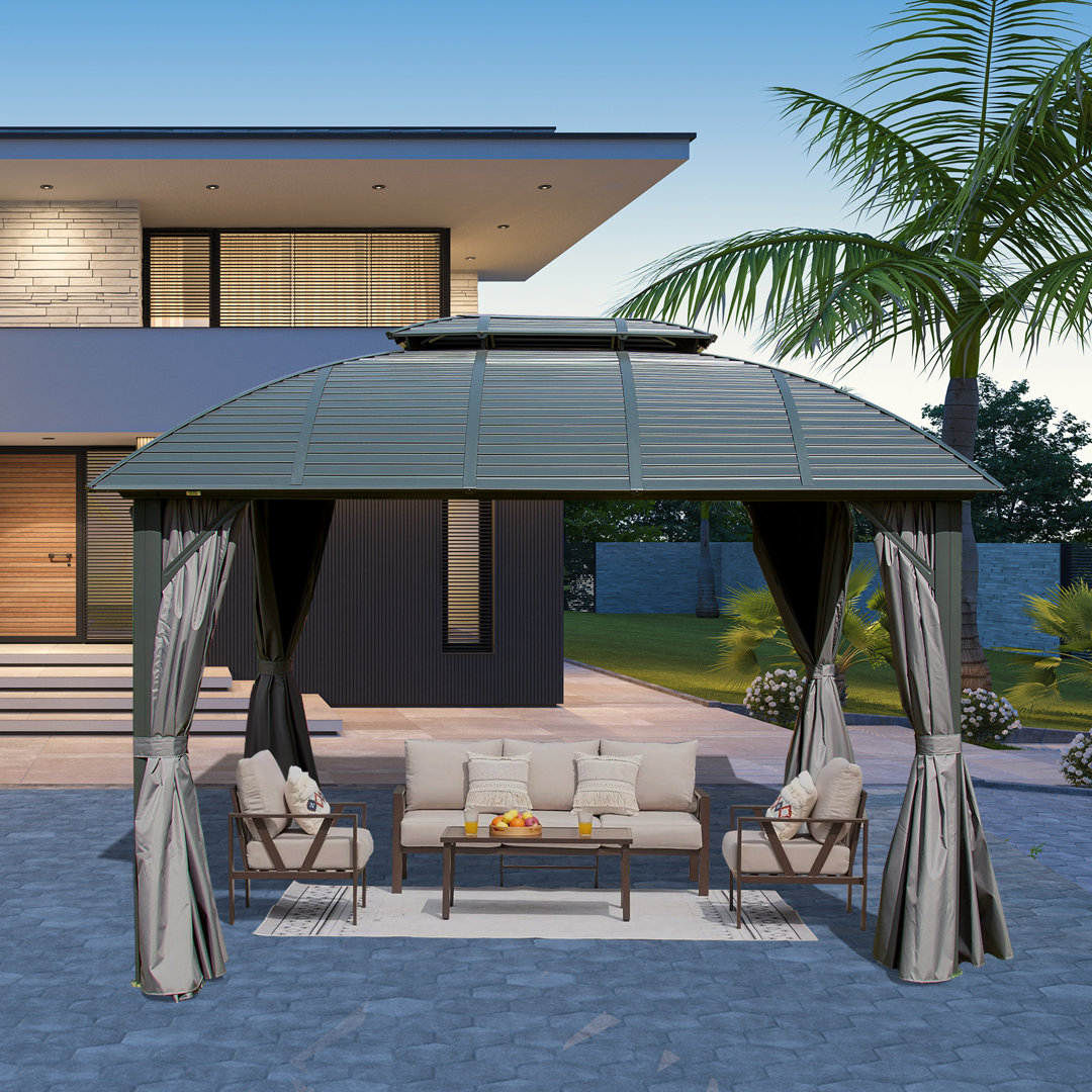 12 Ft. W x 10 Ft. D Aluminum Patio Hardtop Gazebo Arc Grill Domi Louvered
