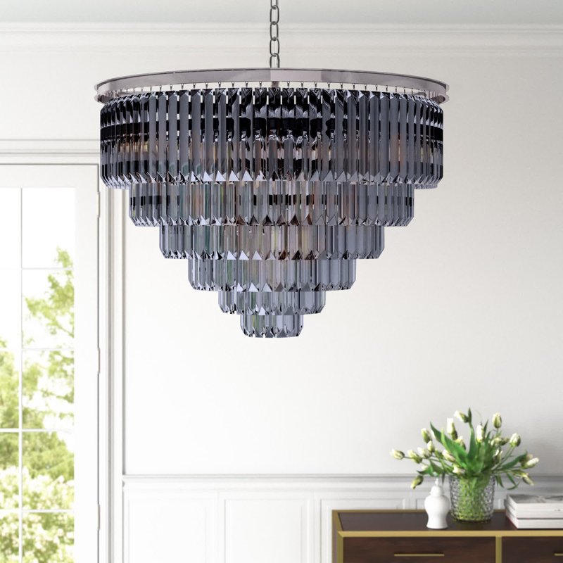 Yazmin 10 - Light Tiered Chandelier, Polished Nickel, Silver Shade (Grey)