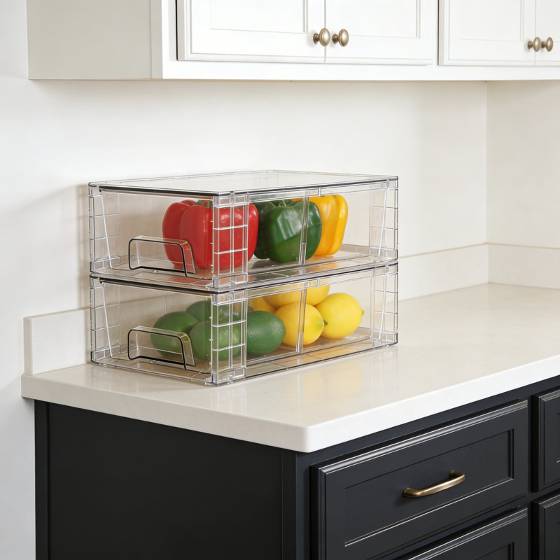4 Pack Stackable Storage Drawers, Clear Acrylic Drawer Organizers With Handles, For Fridge Bathroom Undersink Cabinet Pantry