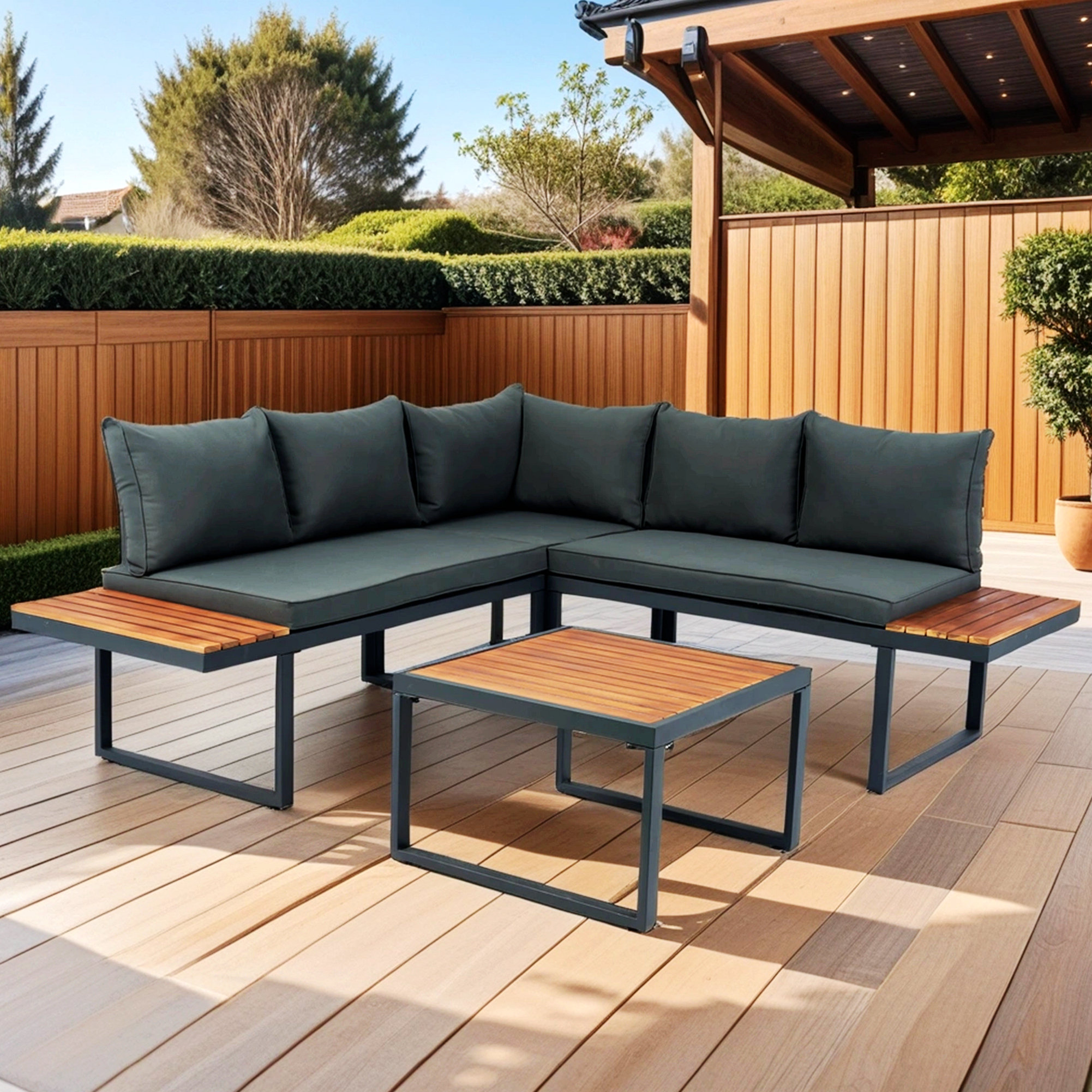 Latitude Run® Outdoor Sectional Sofa Seating with Table & Cushions Durable & Sturdy Wayfair