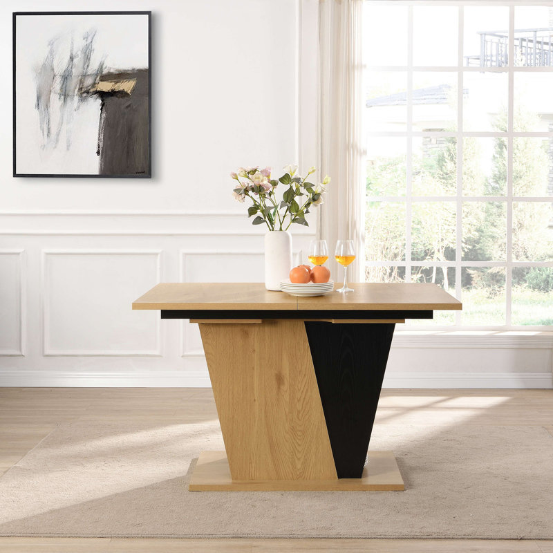 Table de salle à manger extensible avec rangement intégré, table en bois avec structure en métal robuste et base en panneau de fibres à densité moyenne, plateau de table réglable