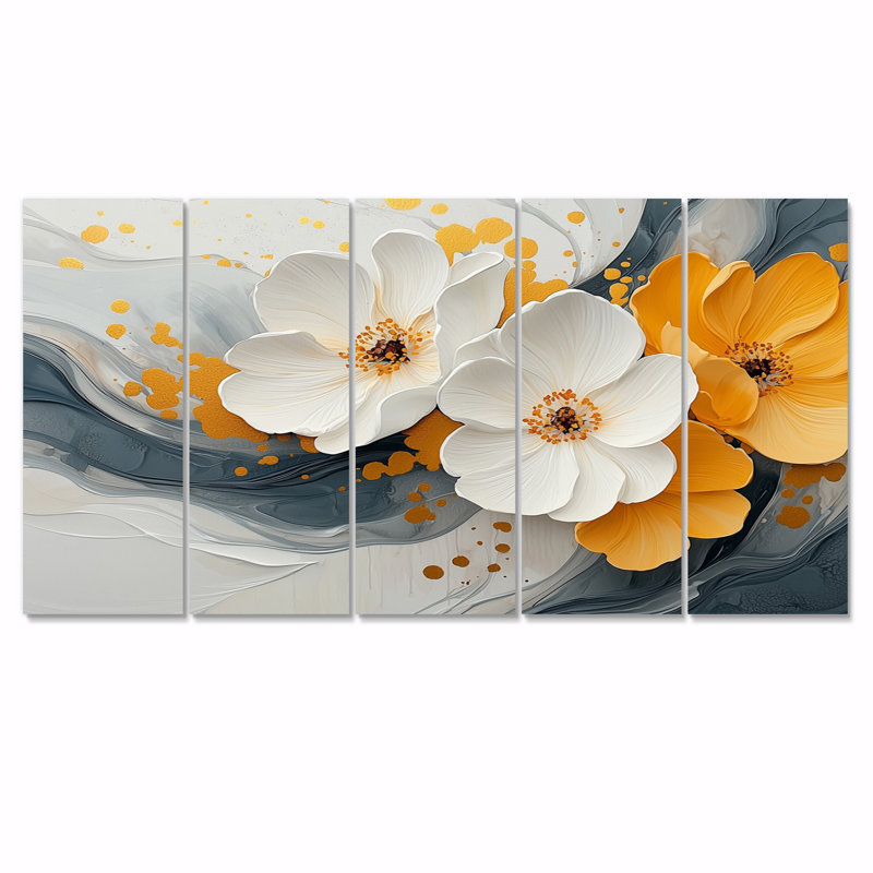 Barbican - Art mural fleurs sauvages - décoration murale traditionnelle 5 pièces, H 32 po x l 80 po