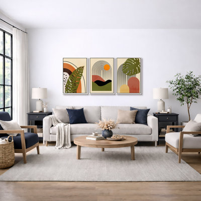 Modern Geometric Botanical Artwork, Abstract Leaf Shape Canvas Pictures, Framed Canvas Giclee Print 3 Pieces Wall Art