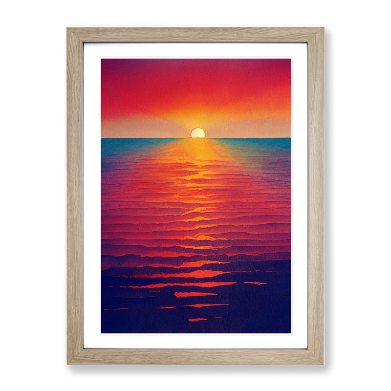 Bedazzled Ocean Sunset - Wall Art, White, 64cm H x 46cm W x 2cm D, Oak