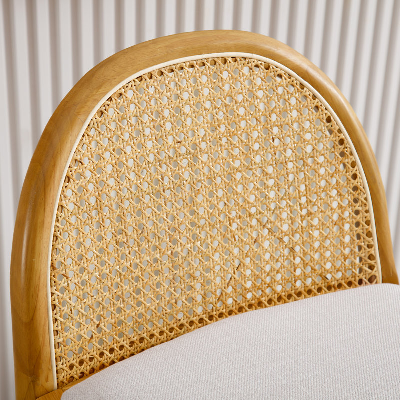 Tabourets modernes avec dossier en rotin et structure en bois Emington, Beige / nature