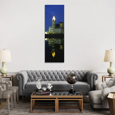 Buildings In A City Lit Up At Night, Scioto River, Columbus, Ohio, USA - Wrapped Canvas Panoramic Print