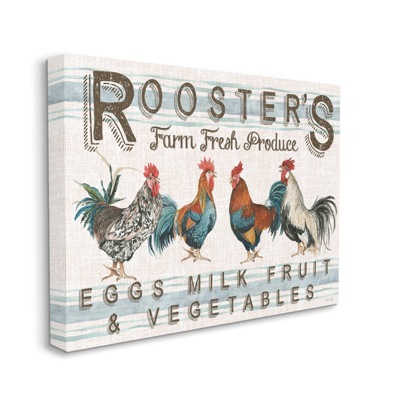 «Country Roosters Produce On Canvas» par Cindy Jacobs, impression, H 30 po x l 40 po x P 1,5 po