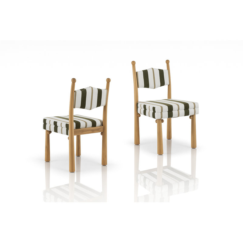 Chaise Kenyatta Bol Sant, 2, Mélange de polyester à rayures vertes / blanches, Bois jaune clair