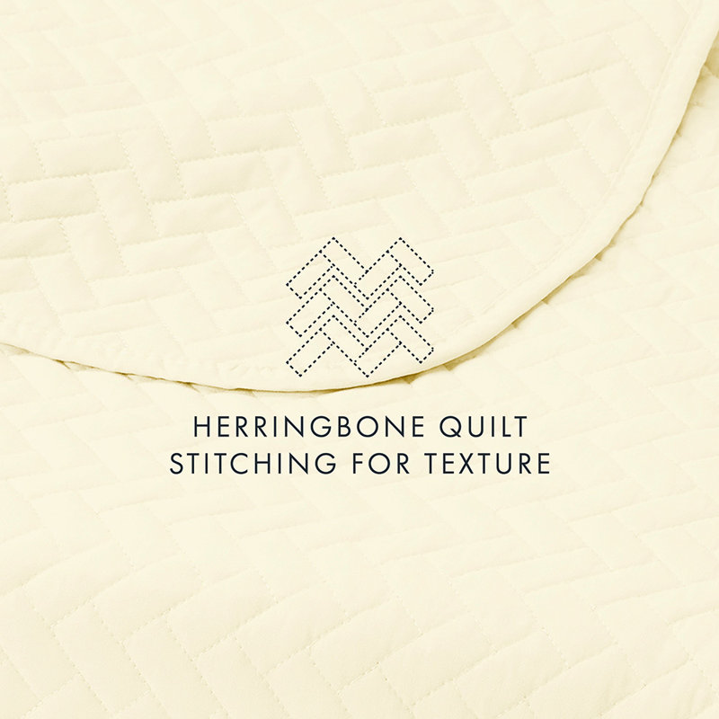 Quilt Coverlet Set All Season Microfiber Contemporary Ultra Soft Bedding in Herringbone Stitch, Yellow