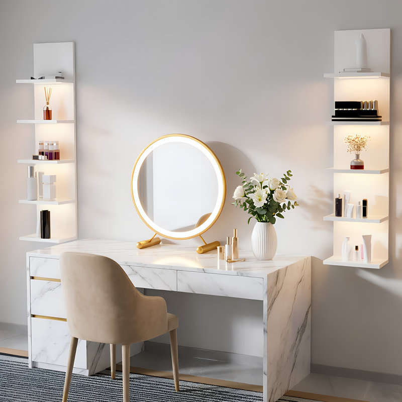 Deangelos 5 Tier Wall Shelf with Light, White